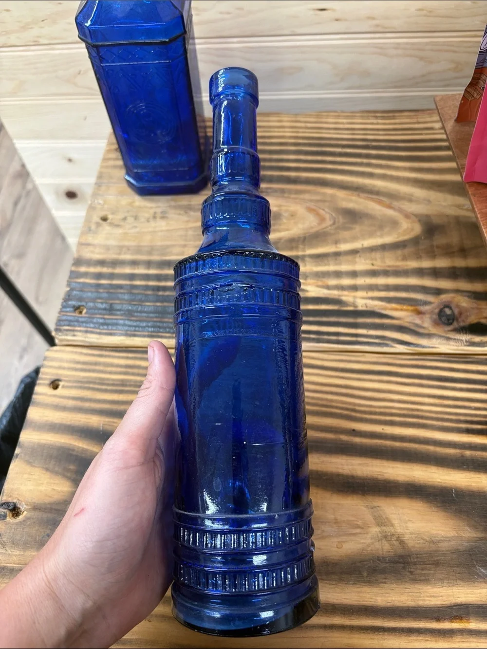 Blue Decorative Glass Bottle Vase - Home Accents
